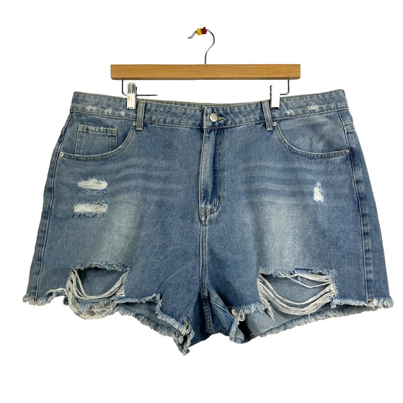 Unbranded Pants - Cut Tag Denim Shorts Womens 16 2XL Medium Wash Distressed Ripped Frayed Hem‎